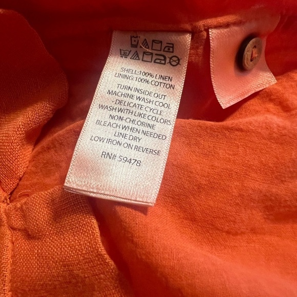 Artisan NY sleeveless button down orange 100% linen dress with pockets - Picture 11 of 11